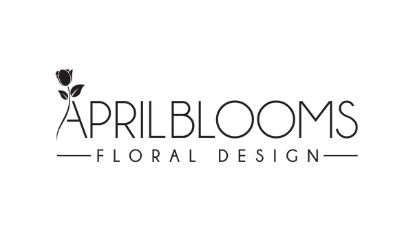 Logo for Aprilblooms Floral Design with a black flower icon on a white background